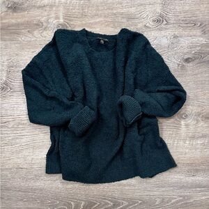 Eileen Fisher Cotton Boucle Crew Neck Sweater, Size S, deep teal color